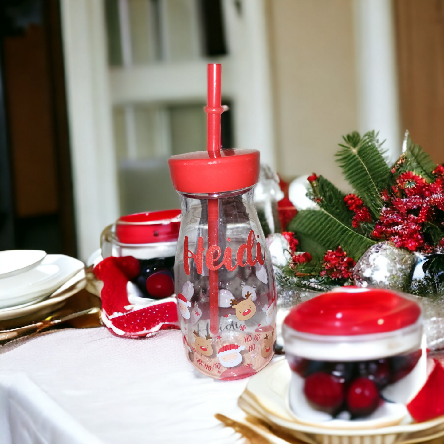 Personalised Christmas Bottle with Straw