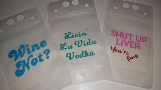 Reusable Drink Pouch, outdoor drinkware, cocktail party, personalised pouch