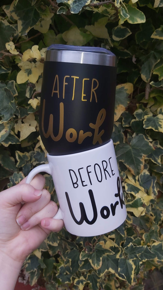 ‘Before and After Work’ Mug and Wing Glass Set